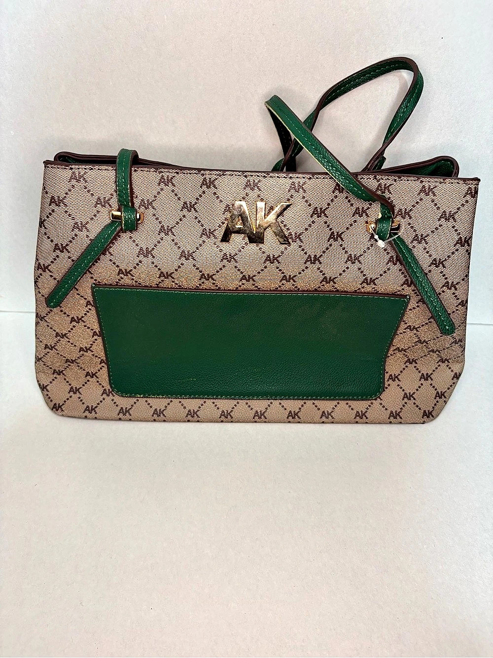 Anne Klein Monogram Tote in Brown & Green